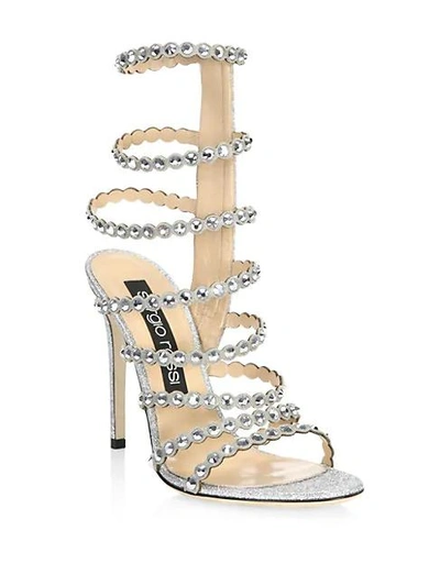 Sergio Rossi Crystal-embellished Gladiator Sandals In Grey