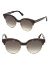 BALENCIAGA 51MM TORTOISE TRIM ROUND SUNGLASSES,0400099685095