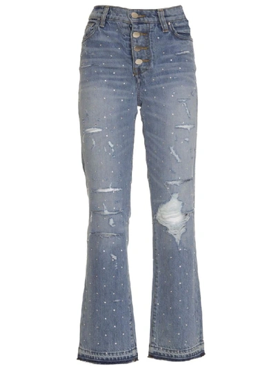 Amiri Crystal Studded Straight Jeans In Blu