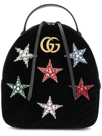 Gucci Marmont 2.0 Crystal Stars Velvet Backpack - Black In Multi