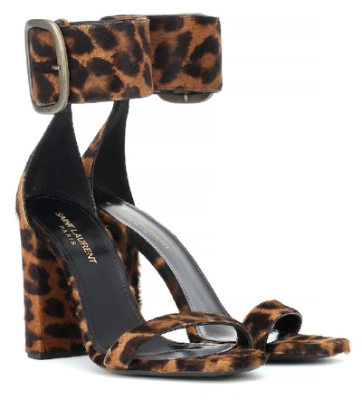 Saint Laurent Loulou Buckled Leopard-print Sandals In Brown