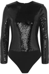 ALICE AND OLIVIA BRITNEY SEQUINED STRETCH-JERSEY THONG BODYSUIT