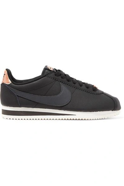Nike Classic Cortez Textured-leather Sneakers In Black