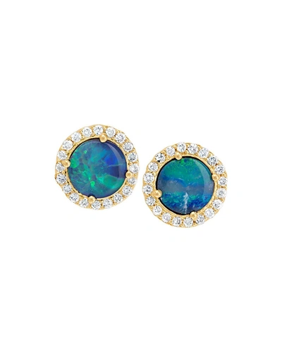 Jamie Wolf Diamond Edged Opal Stud Earrings In Gold