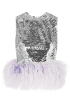 16ARLINGTON FEATHER-TRIMMED SEQUINED TULLE TOP