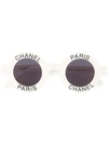 Pre-owned Chanel 1990s Logo-print Round-frame Sunglasses In White