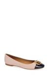 Tory Burch Women's Chelsea Cap Toe Leather Ballet Flats In Sea Shell Pink/ Perfect Navy