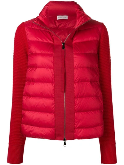 Moncler Panelled Puffer Jacket In Red