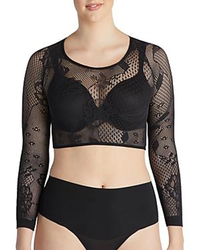 Spanx Open-weave Floral Arm Tights Shaper Top In Black