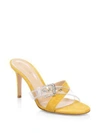 GIANVITO ROSSI Crisscross Buckle Clear & Suede Mules