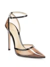 GIANVITO ROSSI Sabin Ankle-Strap Clear & Leather Pumps