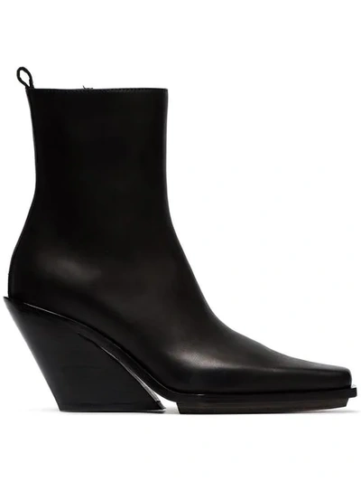 ANN DEMEULEMEESTER BLACK 100 LEATHER WEDGE ANKLE BOOTS