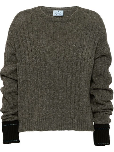 Prada Contrast Cuff Ribbed Sweater - 灰色 In Grey
