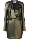 Saint Laurent Plunge Neck Mini Dress In Gold