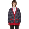 GUCCI GUCCI NAVY AND RED GG CARDIGAN