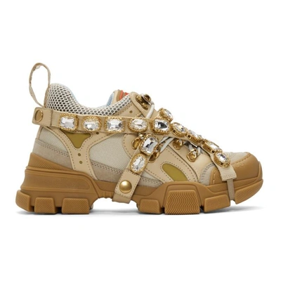 Gucci Women's Flashtrek Sneaker With Removable Crystals In Beige