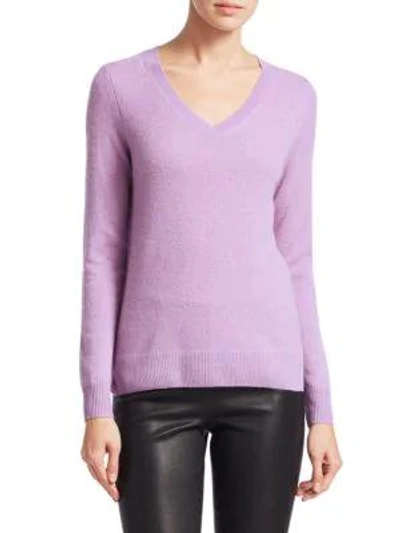 Saks Fifth Avenue Collection Featherweight Cashmere V-neck Sweater In Lavender Frost