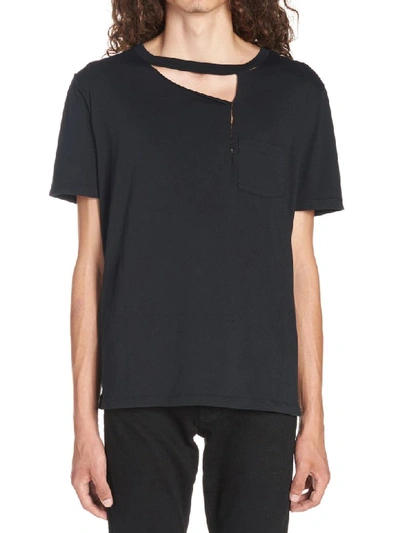 Saint Laurent Distressed Cotton T-shirt In Black