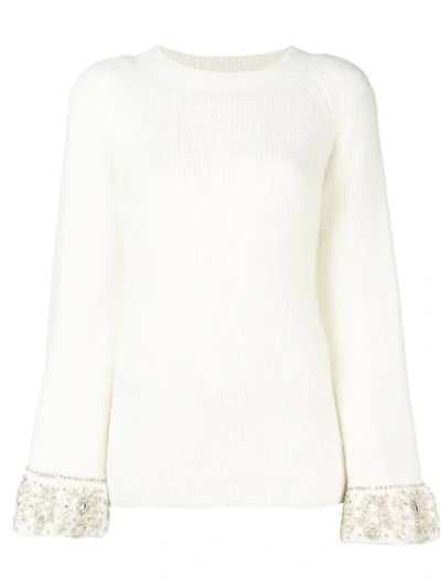 Amuse Embellished Cuff Jumper - White