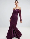 BARIANO SWEETHEART NECK LACE MAXI DRESS IN PLUM - PURPLE,B30D20