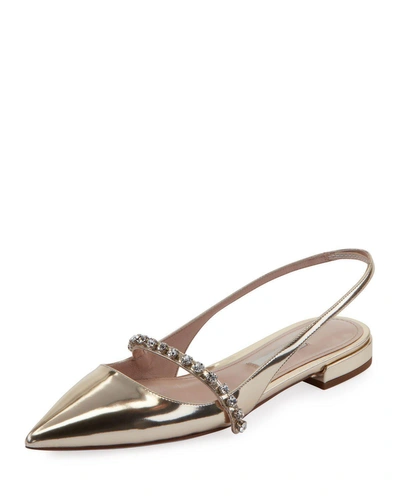 Miu Miu Metallic Leather Crystal-strap Flats In Yellow