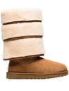 Y/PROJECT Y / PROJECT UGG LAYERED SHEEPSKIN BOOTS - BROWN