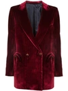 BLAZÉ MILANO BLAZÉ MILANO VELVET DOUBLE-BREASTED BLAZER - RED