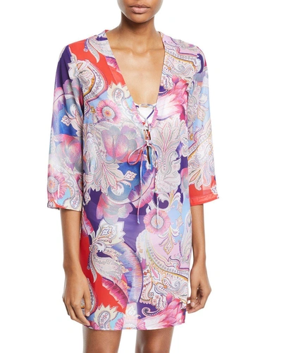 Gottex Kashmir Printed Lace-up Coverup Tunic In Multi