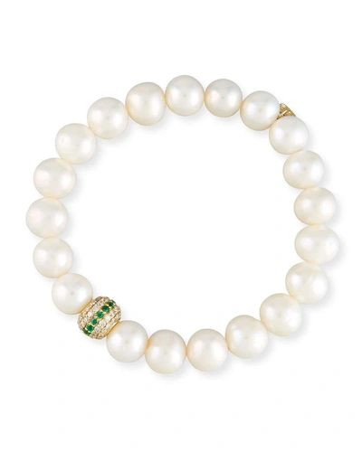 Sydney Evan Potato Pearl, Diamond & Emerald Bracelet In White
