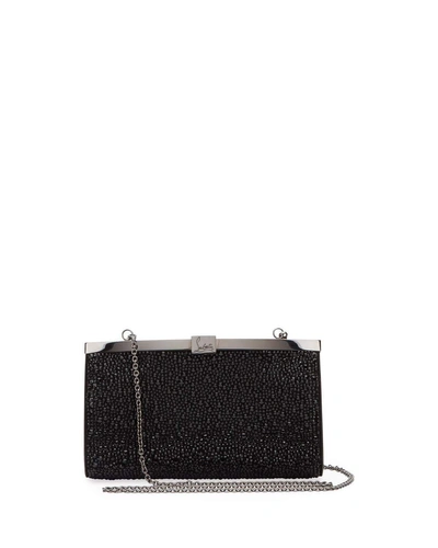 Christian Louboutin Palmette Small Crystal Suede Clutch Bag In Black