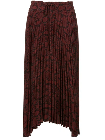 A.l.c Maya Pleated Snake-print Maxi Skirt In Red-drk