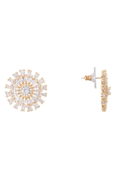 Nina Geo-flower Crystal Stud Earrings In Rhodium