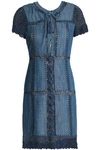 ALICE AND OLIVIA ALICE + OLIVIA WOMAN CROCHET-TRIMMED COTTON-BLEND CHAMBRAY DRESS BLUE,3074457345619430215