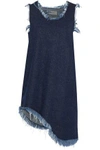 MARQUES' ALMEIDA MARQUES' ALMEIDA WOMAN ASYMMETRIC FRAYED DENIM MINI DRESS DARK DENIM,3074457345619614723