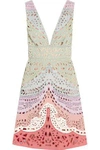 VALENTINO EMBELLISHED BRODERIE ANGLAISE LINEN MINI DRESS,3074457345617795967