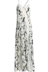 ALICE AND OLIVIA ALICE + OLIVIA WOMAN LACE-TRIMMED RUFFLED FLORAL-PRINT SILK CREPE DE CHINE GOWN IVORY,3074457345619448249