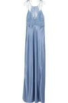 STELLA MCCARTNEY STELLA MCCARTNEY WOMAN OPHELIA WHISTLING CORDED LACE AND SILK-BLEND SATIN CHEMISE LIGHT BLUE,3074457345619481718