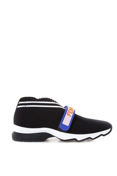 Fendi Perforated Touch Strap Slip-on Sneakers In F070h Nero Bianco