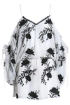 ALICE AND OLIVIA COLD-SHOULDER GATHERED EMBROIDERED GAUZE TUNIC,3074457345619448247