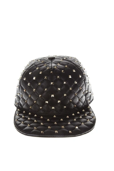 Valentino Garavani The Rockstud Quilted Glossed Textured-leather Baseball Cap In Black