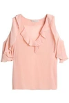 ALICE AND OLIVIA ALICE + OLIVIA WOMAN COLD-SHOULDER RUFFLE-TRIMMED GEORGETTE BLOUSE BLUSH,3074457345619447715