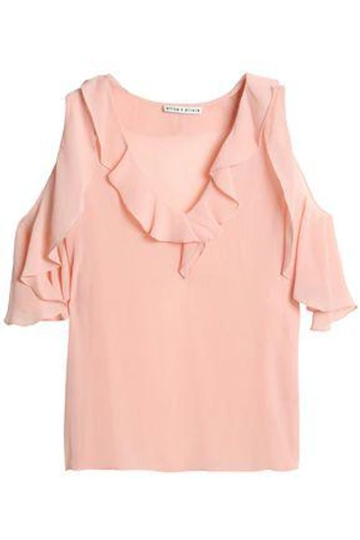 Alice And Olivia Alice + Olivia Woman Cold-shoulder Ruffle-trimmed Georgette Blouse Blush