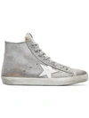 GOLDEN GOOSE SILVER SHEEPSKIN LINED SUEDE HIGH TOP SNEAKERS
