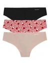 Calvin Klein Invisibles Thongs, Set Of 3 In Silver Rose/dot/black