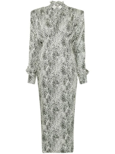Alessandra Rich Long Leopard Print Dress - Brown