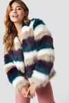 NA-KD Striped Faux Fur Jacket Multicolor