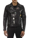 SAINT LAURENT BLACK LEATHER JACKET WITH METAL STUDS AND PINS,10744016
