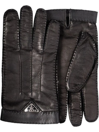 Prada Stitch Detail Gloves In Black
