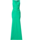 GRETA CONSTANTINE GRETA CONSTANTINE V NECK LONG DRESS - GREEN