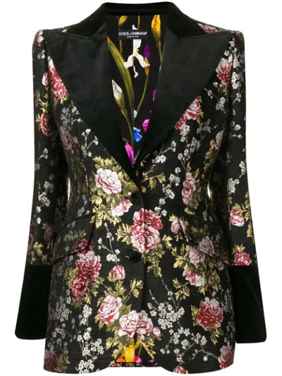Dolce & Gabbana Floral Embroidered Blazer - Black